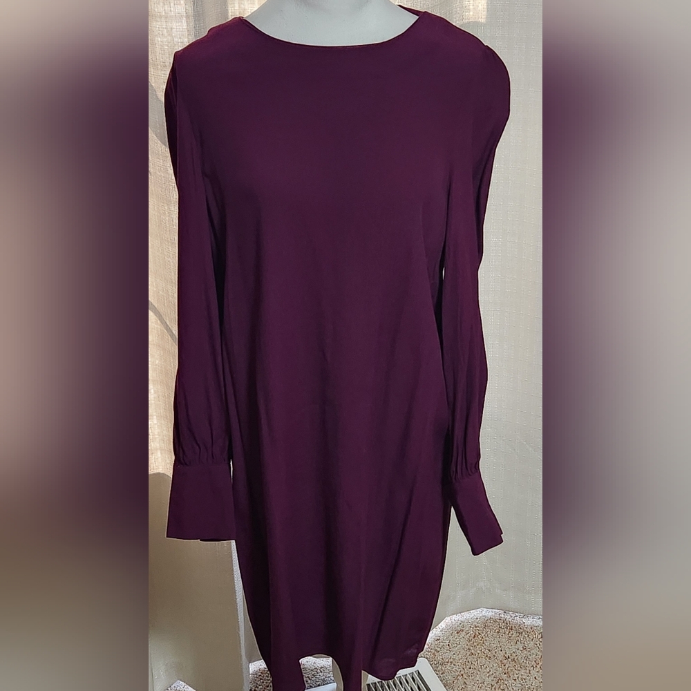 She & Sky Burgandy Cuffed Long Sleeve Dress
